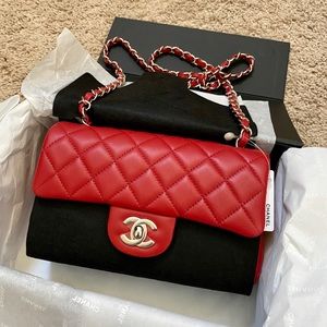 ❤️Chanel 20B mini rectangle in lambskin with SHW
